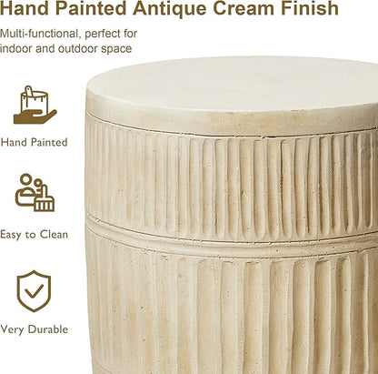 Giltzhome Decorative Garden Stool, 18.5" H Antique End Side Table Planter Stand for Garden Patio Lawn Home Indoor Outdoor, Cream White