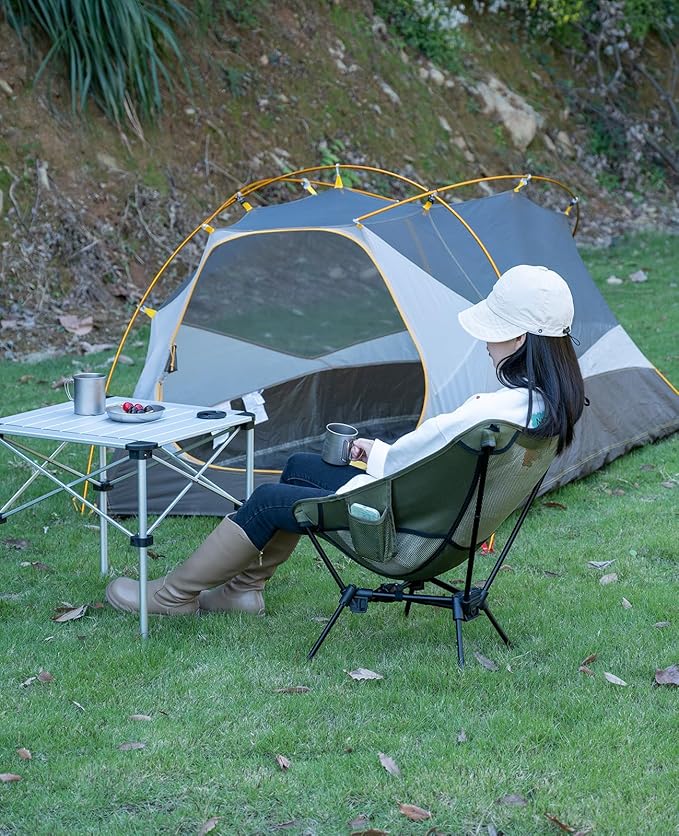 iClimb Ultralight Compact Camping Folding Beach Chair with Anti-Sinking Large Feet and Back Support Webbing (Green - Triangular Frame)
