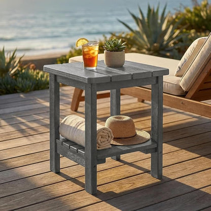 Furnimart Adirondack 2-Layer Square Outdoor Side Table, Extra-Thick HDPE Weather-Resistant Small Patio Table, Gray Outdoor End Table for Garden Balcony Yard Deck Poolside(Gray)