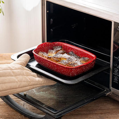 3-Pack Ceramic Lasagna Pan,Heavy-Duty Rectangular Baking Dishes, High Heat Resistant Oven-Safe Stoneware Casserole with Handles,Home Baking,Speckle Series(13.8''/12''/9.6'' Red)
