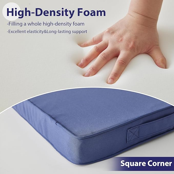 Outdoor Chair Cushions Set of 4 -Waterproof Outdoor Seat Cushions for Patio Furniture, Patio Chair Cushion with Handle and Ties, Square Out Door Chair Pads,18.5" x 16" x 3", Navy Blue