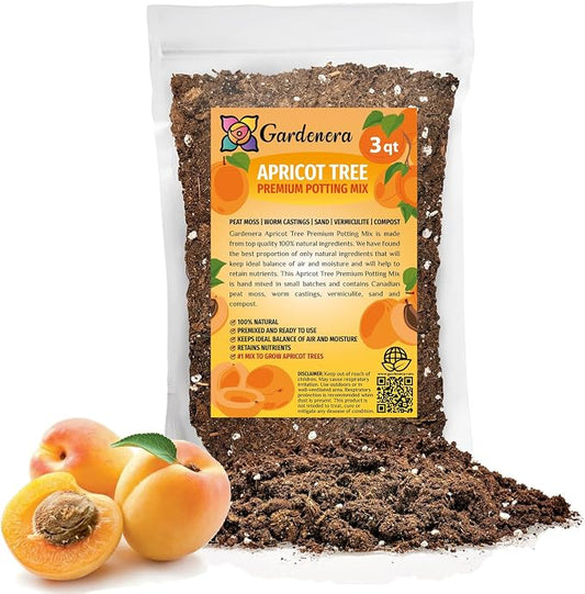 Gardenera Premium Apricot Potting Soil Mix - Ideal Nutrient Blend for Growing Robust, Flavorful, and Bountiful Apricots - 3 Quart