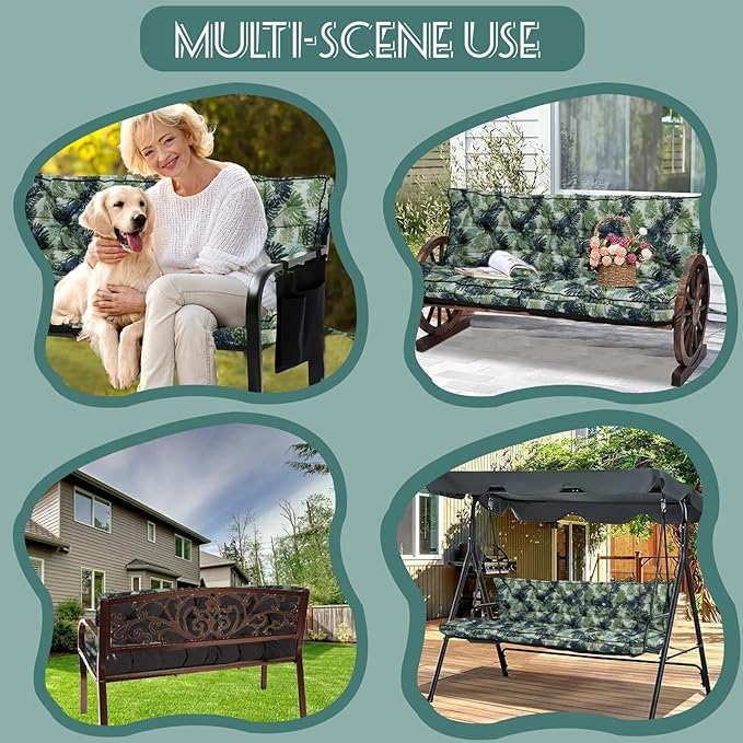 Replacement Cushions for Swing, Swing Cushions 3 Seater Replacement, Waterproof Thicken Washable Pad Cushion for Outdoor Indoor Furniture Swing Patio (Palm Leaves, 40x70 inch)