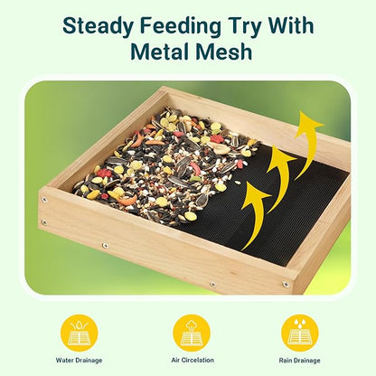 TT Nature Platform Bird Feeder for Outdoor, Eco-Friendly Wood Hanging Tray Bird Feeders，Durable and Stable Great for Hanging Wild Birdfeeder Trays in Garden Outside