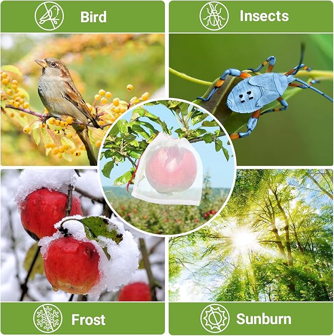 Mesh Fruit Bags, 50pcs 6x6 Inch Fruit Netting Bags with Drawstring for Plant Vegetables Fruit, Garden Fruit Protection Against Bird Insects Mosquito Pest Bug