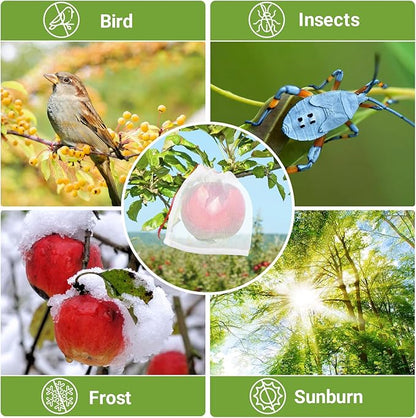 Fruit Bags for Fruit Trees, 25pcs 6x6 in Fruit Protection Net Bags, Garden Netting Mesh Bags with Drawstring Keeping Away Birds Pests Squirrels, Bug Net Bags