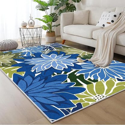 ZonLi Colorful Outdoor Rug 5x8Ft Waterproof Multicolored Indoor Area Rug Washable Outdoor Patio Rugs Tropical Floral Non Slip Outdoor Carpet for Living Room, Pool,Backyard,Deck,Camping
