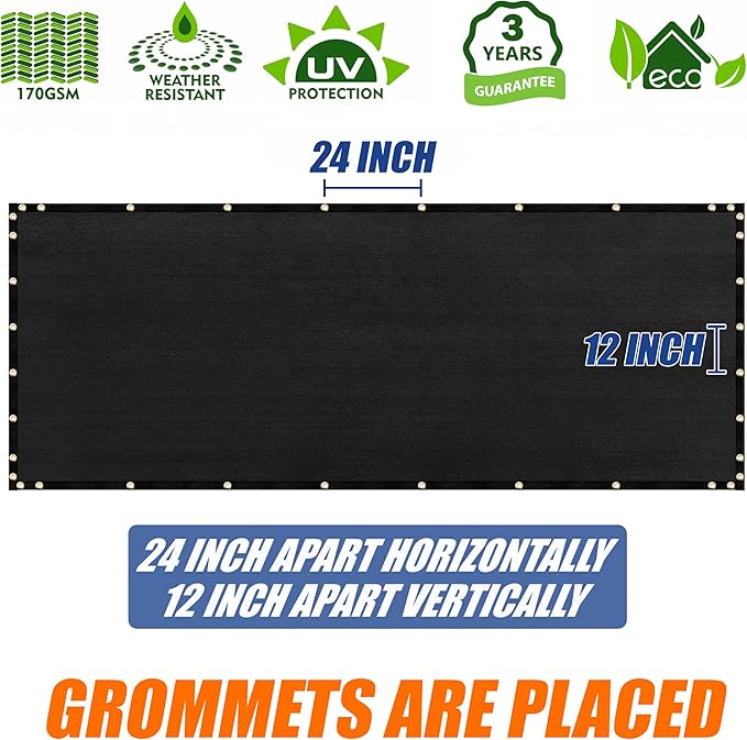 Amgo Custom Made 3' x 55' Black Balcony Privacy Screen, Apartment Porch Railing Patio Fence Windscreen Fabric Cloth, Heavy Duty, Commercial and Residential, 90% Blockage (We Customize)