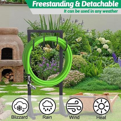 Heavy Duty Garden Hose Holder – 4-Hook Outdoor Water Hose Holder with 4 Reinforcing Spikes, Durable Hose Holder Organizer for Yard & Lawn