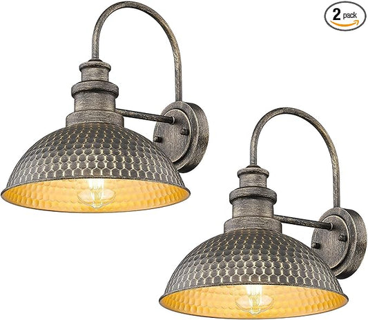 Outdoor Farmhouse Barn Lights, Anti-Rust Outdoor Wall Sconce, Exterior Wall Lights, Front Door Mounted Lighting Fixture,Vintage Outside Lighting for Porch,Garage,Patio (Vintage Bronze, 2 Pack)