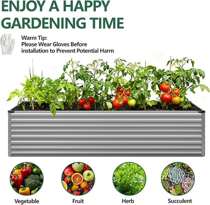 Vengarus 12x4x2FT Galvanized Raised Garden Bed Kit, Deep Root Planter Box Outdoor Large Planter Raised Beds for Planting Flowers,Vegetables and Herbs-Silver