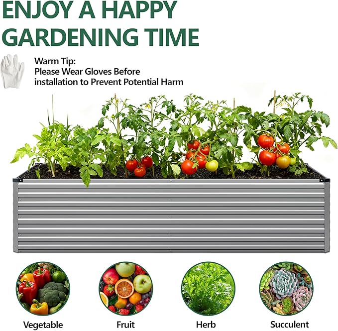 Vengarus 8x4x2FT Galvanized Raised Garden Bed Kit, Deep Root Planter Box Outdoor Large Planter Raised Beds for Planting Flowers,Vegetables and Herbs-Silver