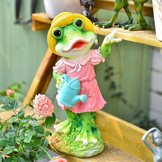 Sungmor Frog Garden Statue Outdoor Decor, Resin Hard-Working Frog Holding Watering Can Figurine, Funny Frog Couple Statues for Yard Porch Lawn Decoration, Home Office Frog Ornaments