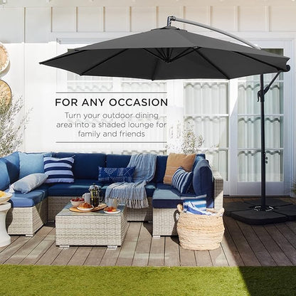 Best Choice Products 10ft Offset Hanging Market Patio Umbrella w/Easy Tilt Adjustment, Polyester Shade, 8 Ribs for Backyard, Poolside, Lawn and Garden