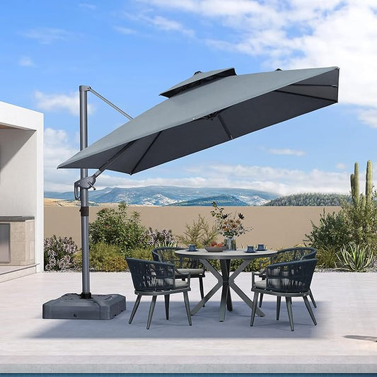 PURPLE LEAF Cantilever Patio Umbrella Outdoor Aluminum Offset Square Umbrella Windproof Heavy Duty Hanging Outside Umbrella for Deck Pool Garden
