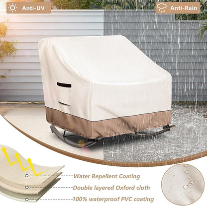Outdoor Rocking Chair Cover, Heavy Duty Waterproof Papasan Chair Cover with Split Zipper, Easy to use, Beige