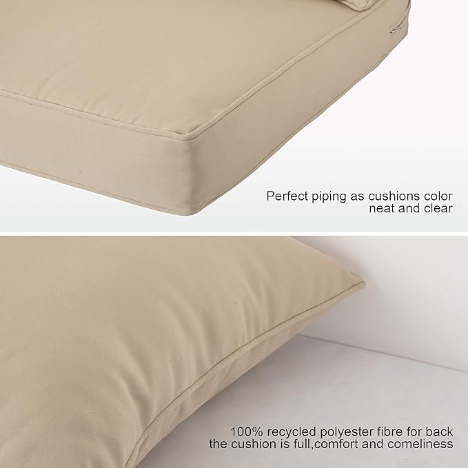 ARTPLAN Outdoor Deep Seating Cushions with Backrest Set, All-Weather Waterproof Patio Sofa Cushions for Sectionals, High-Resilience Foam Garden Furniture Cushion Cover,Beige