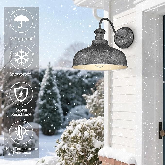 Outdoor Farmhouse Barn Light, Outside Wall Sconce, Weather Resistant Anti-Rust Farmhouse Exterior Wall Light, Outdoor Lantern Lamp for Porch, Garage, Patio, Entryway (Antique Black, 3 Pack)