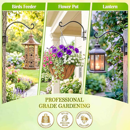 Qiang Ni Plant Hanger Outdoor: 16 Inch Bird Feeder Bracket for Garden Patio Decor - 2 Piece Swivel Adjustable Wall Mount Plant Hook for Hanging Flower Baskets