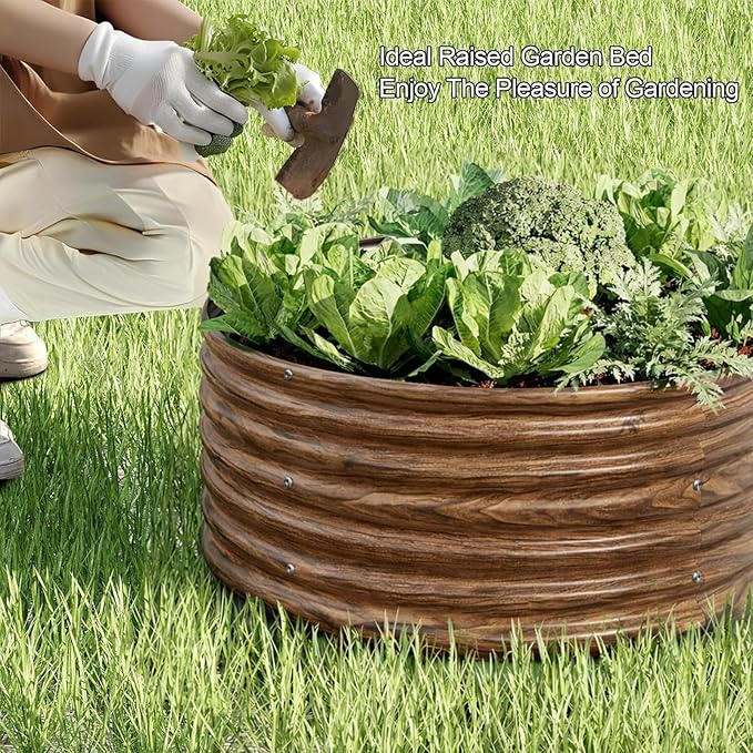 4 Pack Brown 2x2FT Round Corrugated Galvanized Steel Raised Garden Bed Outdoor, Metal Above Ground Garden Bed for Vegetables and Flowers, Raised Beds for Gardening-2x2FTx10Inch