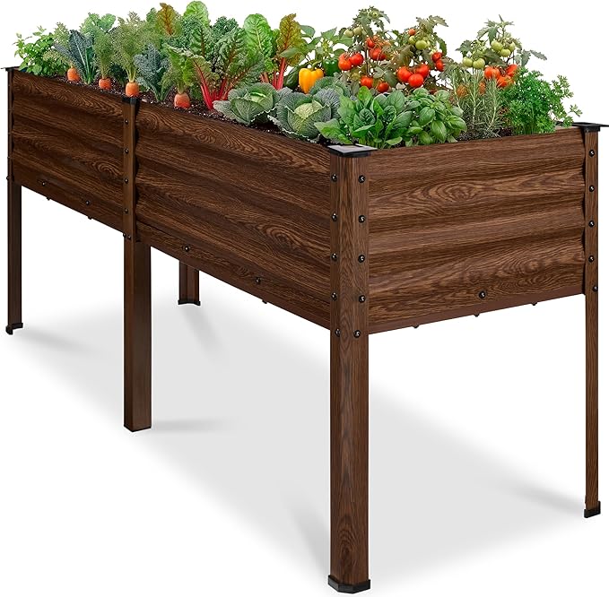 Best Choice Products 72x24x30in Non Toxic Galvanized Raised Garden Bed, Metal Elevated Planter Box, Vegetable Garden, 100% Non Toxic Materials - Dark Brown Wood Grain
