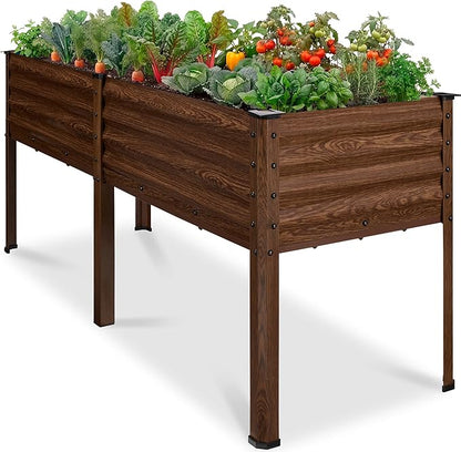Best Choice Products 72x24x30in Non Toxic Galvanized Raised Garden Bed, Metal Elevated Planter Box, Vegetable Garden, 100% Non Toxic Materials - Dark Brown Wood Grain