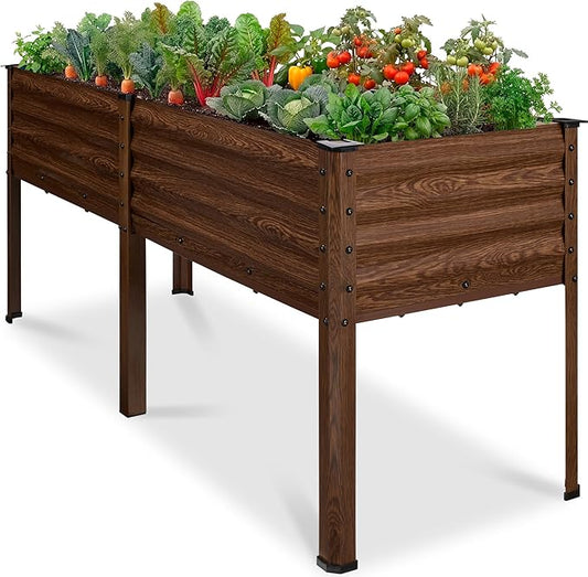 Best Choice Products 72x24x30in Non Toxic Galvanized Raised Garden Bed, Metal Elevated Planter Box, Vegetable Garden, 100% Non Toxic Materials - Dark Brown Wood Grain
