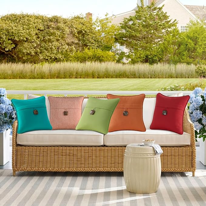 Outdoor Sunbrella Decorative Pillows with Coconut Button Pack of 4, 16" x 16" Outdoor Pillow Set for Couch Bed Throw Patio Sofa, Canvas Ginkgo