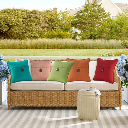 Outdoor Decorative Pillows with Coconut Button Pack of 4, 16" x 16" Outdoor Pillow Set for Couch Bed Throw Patio Sofa, Peacock Blue