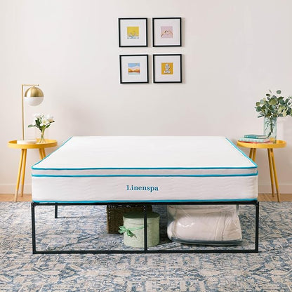 Linenspa Folding Metal Platform Bed Frame - Easy Assembly - Sturdy Steel - No Box Spring Needed - Underbed Storage - Mattress Foundation - 14" High - Traditional Design - Queen Size