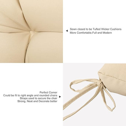 ARTPLANT Outdoor Dinning Seat Pads Cushions with Tie 19"x19"x4",Square Wicker Outdoor Tufted Chair Cushion,Set of 2,Beige