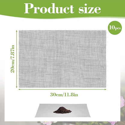 Grevosea 10PCS Black PVC Flower Pot Hole Mesh Pads, 11.8x7.8 Inch Bonsai Drainage Screens for Preventing Soil Leakage Flower Pot Bottom Plant Screen Mesh for Garden Outdoor Potted Plants