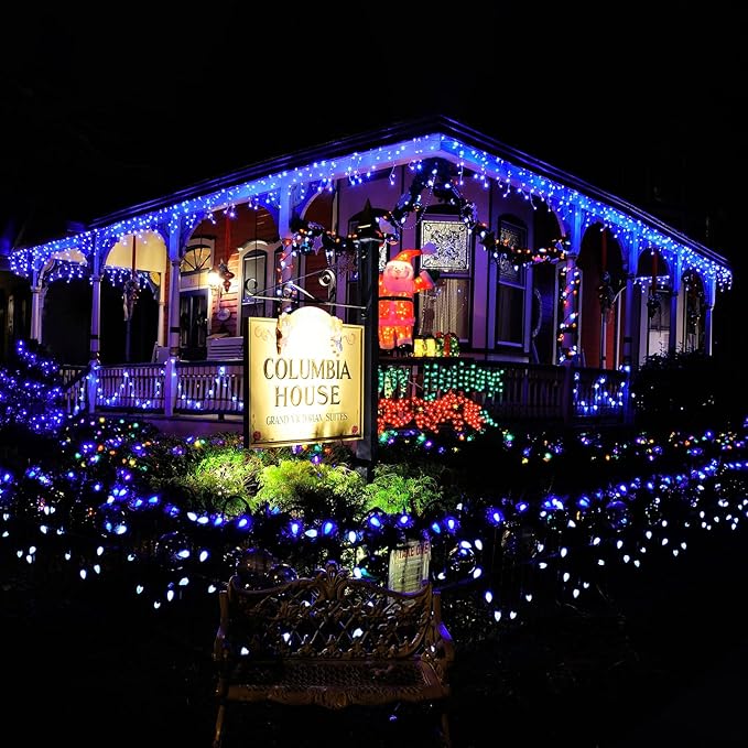 Icicle Christmas Lights Outdoor, 66 FT 640 LED Icicle Lights for Outside 8 Modes with 120 Drops, Plug in Waterproof Hanging Christmas Light for Holiday Pavilion Balcony Decorations, Blue