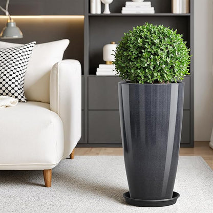 QCQHDU 21 inch Tall Planters for Outdoor & Indoor Plants, 2 Pack Sturdy Plant-Flower-Tree Pots for Front Porch Patio Deck Living Room Decor