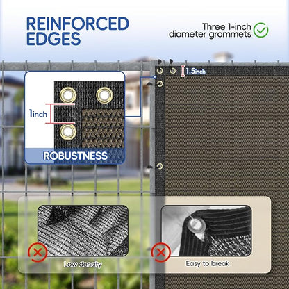 4' x 167' Privacy Fence Screen Brown Net Fencing 90% Privacy Blockage Windscreen Mesh Shade Cover with Copper Grommet for Patio Backyard Garden Deck Pool, Zip Ties Included