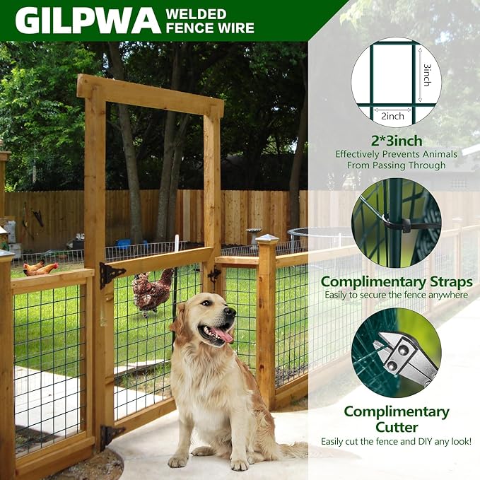 Welded Wire Fence, 50ft(L) x 36inch(H) PVC Coated Wire Fencing for Dog, 2 Inch x 3 Inch 16GA Fencing for Chicken, Anti-Rust Roll Metal Wire Mesh Fence for Yard Vegetable, Green