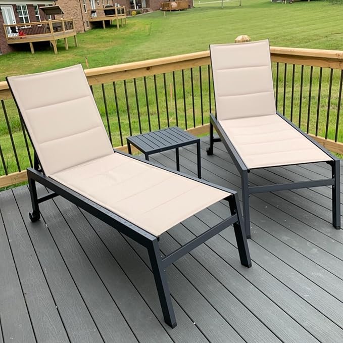 PURPLE LEAF Outdoor Patio Chaise Lounge Set of 4 Aluminum Lounge Chair with Wheels and Side Table Pool Chaise Chair for Outdoor Garden Poolside Beige