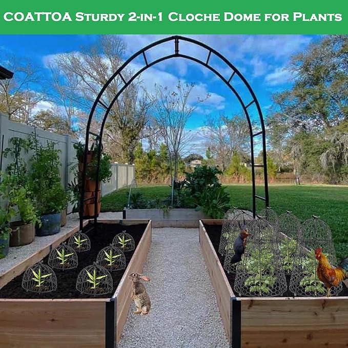 COATTOA Plant Protector Chicken Wire Cloche 8 PCS, Plant Protectors from Animals, 18.7×12 Inch Large Garden Cloches for Plants, Sturdy 2-in-1 Cloche Dome for Plants, Plant Protectors for Easy Pruning