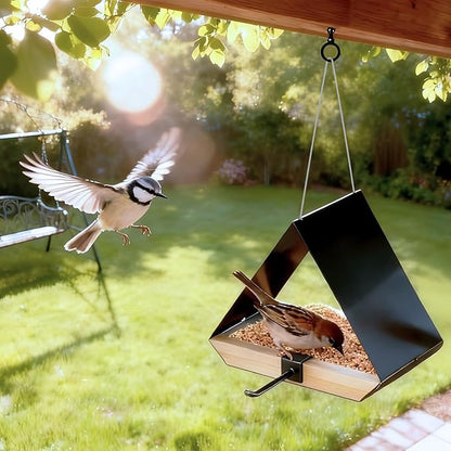 HOSUN Black Sturdy Metal Roof Bird Feeder - Durable Outdoor Hanging, Easy to Clean, Metal Mesh Ventilated, Bird Watching Gift & Garden Decor for Cardinals, Bluebirds & Wild Birds