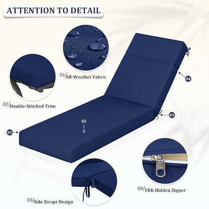 Chaise Lounge Cushions Outdoor, 72" L X 21" W X 4" D Lounge Chair Cushions for Outdoor Furniture, High-Density Foam Outdoor Chaise Cushion-Waterproof Fade-Resistant ThickPatio lounge chair cushion
