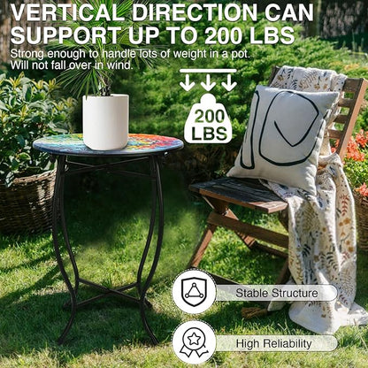 Outdoor Side Tables, 14" Round Patio Side Table, Plant Stand for Indoor Outdoor, Weather Resistant Metal End Table Side Table for Patio Yard Porch Balcony Garden Bedside