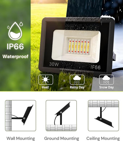 L LOHAS LED 30W Flood Light Outdoor, RGB Landscape Lighting with Remote Control, Timing - 2700K/4500K/6500K - Color Changing for Patio Backyard Step Wall, IP66, US 3-Plug, UL Listed (2 Pack)