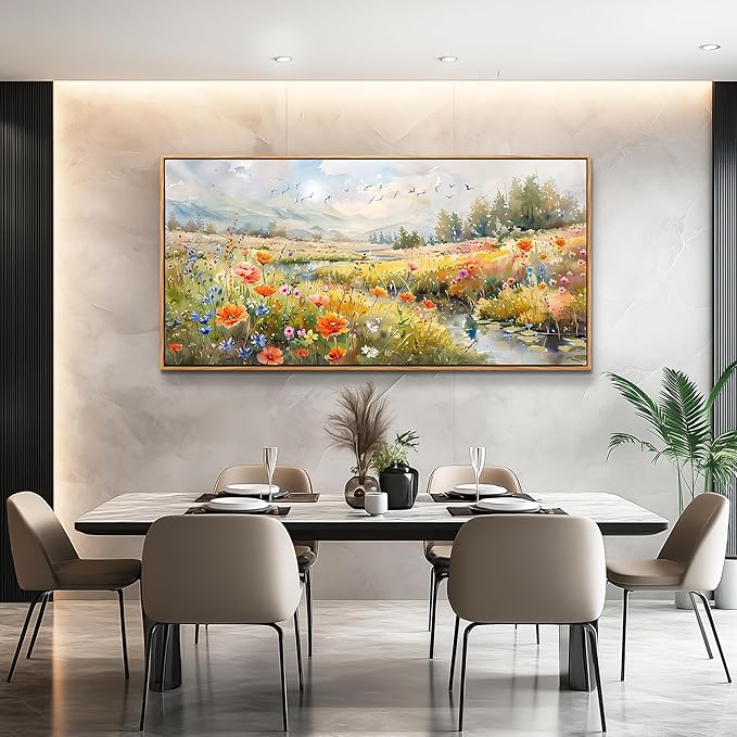 QIYILEXWART Large Wall Decor For Living Room Canvas Wall Art For Office Modern Wall Decorations For Bedroom Colorful Wildflower Landscape Painting Farmhouse Pictures Artwork Room Home Decor 24x48 In