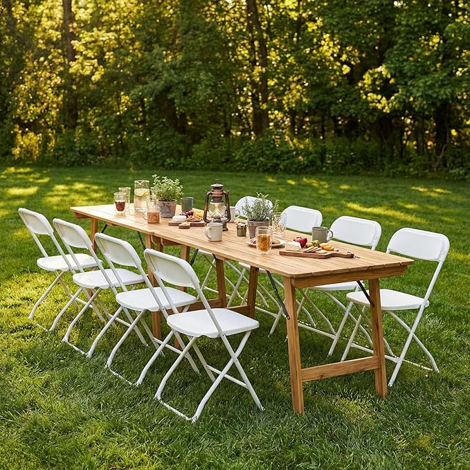 DUMOS Folding Chairs Sets of 10, 330lbs Plastic Stackable Portable Patio Dining Sets, Fold Up for Indoor Outdoor, Camping, Garden, Party, Meeting, Weeding, White