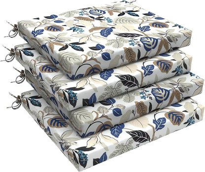 LVTXIII Outdoor Chair Cushions, Fade-Resistant Patio Furniture Cushions Outdoor Chair Pads with Ties for Dining Chairs and Garden Furniture Use, 18.5"x16"x2" 4 Pack, Breeze Leaves Beige