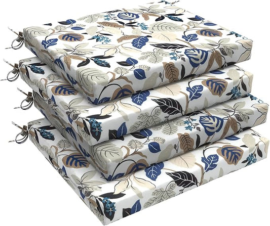LVTXIII Outdoor Chair Cushions, Fade-Resistant Patio Furniture Cushions Outdoor Chair Pads with Ties for Dining Chairs and Garden Furniture Use, 18.5"x16"x2" 4 Pack, Breeze Leaves Beige