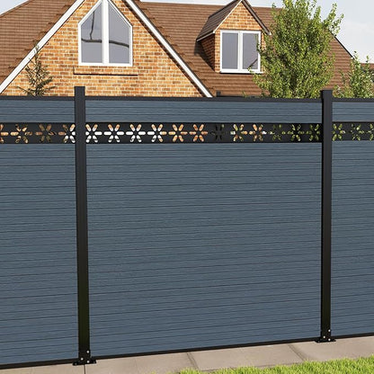 6 Feet×6 Feet Privacy Fence, Outdoor Wood Plastic Composite Fence Panel, Waterproof Security Barriers Fencing, WPC (Gray, Floral (1 Panel - 1 Post))