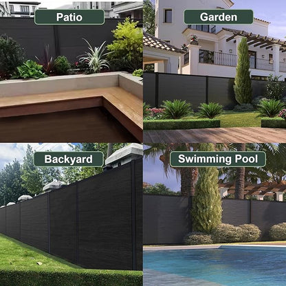 Mondaria Privacy Fence Panels for Outside,6ft(W) x 6ft(H) Outdoor Privacy Panels with 1 Post,Wind Resistant Wood Plastic Composite Fencing Panels for Patio,Backyard,Garden and Swimming Pool(Black)