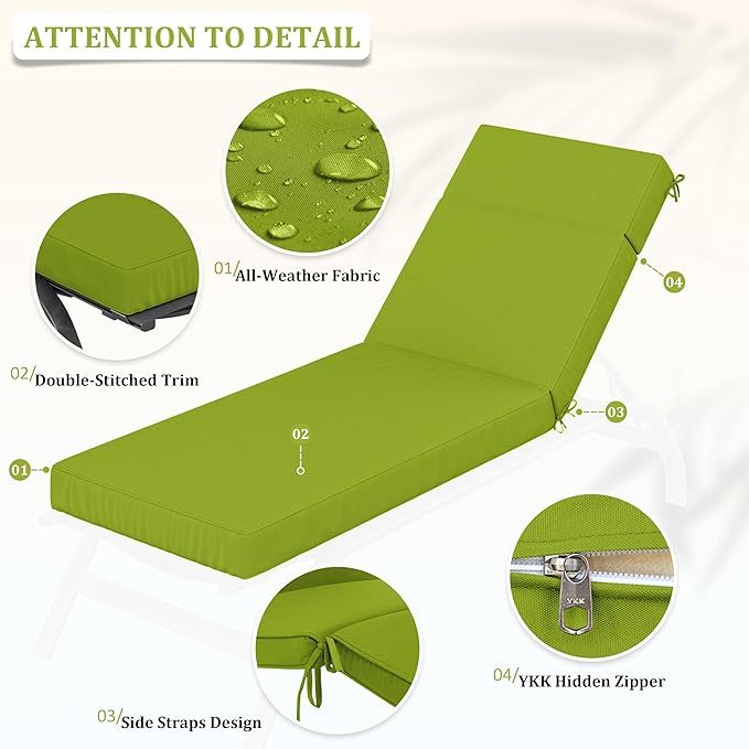 Chaise Lounge Cushions Outdoor, 80" L X 26" W X 4" D Lounge Chair Cushions for Outdoor Furniture, High-Density Foam Outdoor Chaise Cushion-Waterproof Fade-Resistant ThickPatio lounge chair cushion