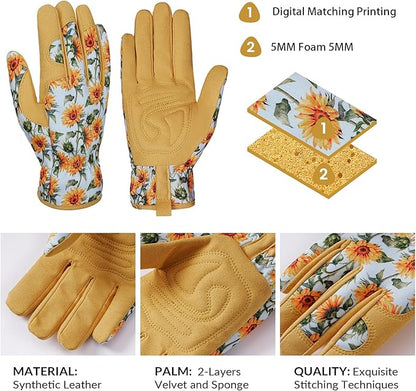 Pleneal Gardening Gloves for Women - Leather Garden Gloves Thorn Proof, Outdoor Protective Working Gloves